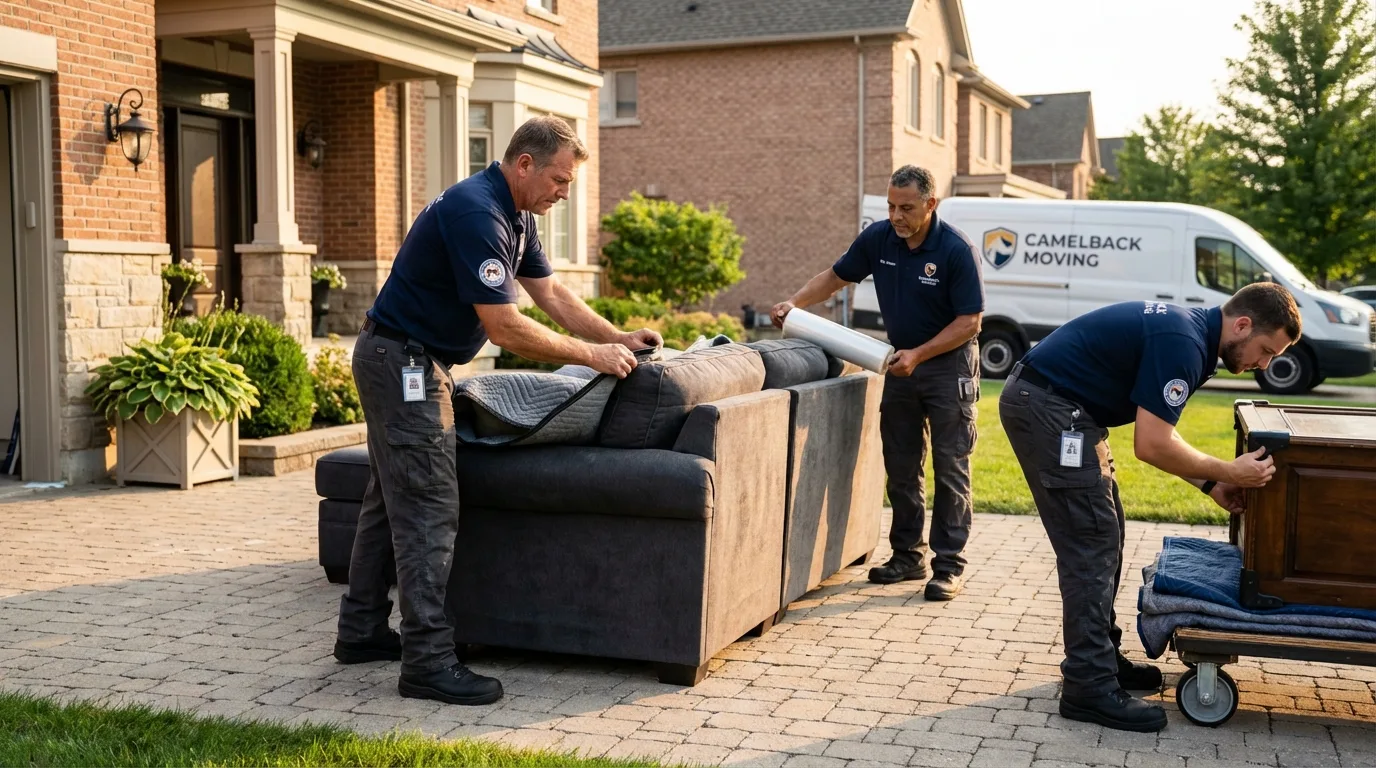 Large estate moving crew wrapping furniture in Yale, MI
